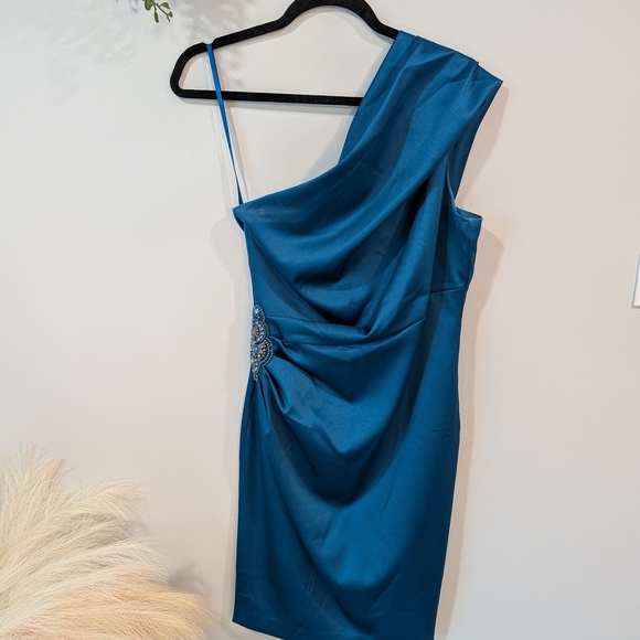 Jessica Howard Dresses & Skirts - Elegant Jessica Howard Teal Blue One-Shoulder Dress Sz 8